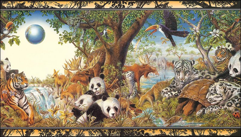 [LRS - The Waterhole] Painted by Graeme Base, Animals Come Back; DISPLAY FULL IMAGE.