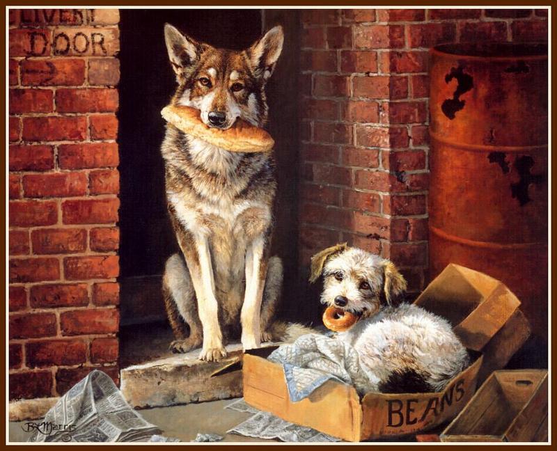 [Animal Art - Bonnie Marris] Alley Dogs; DISPLAY FULL IMAGE.