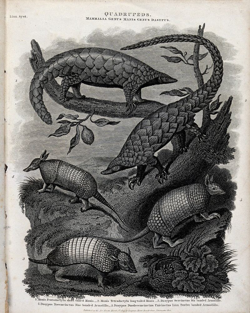 Five four-footed mammals, including manis and armadillos; DISPLAY FULL IMAGE.