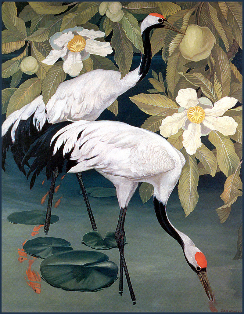 [LRS Animals In Art] lrsAA027 Botke Jesse Arms - Cranes in Tropical River; DISPLAY FULL IMAGE.