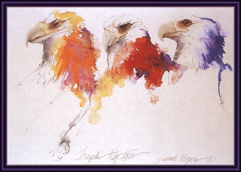 [Animal Art] Sarah Rogers - Triple Raptors (Bald Eagles); DISPLAY FULL IMAGE.