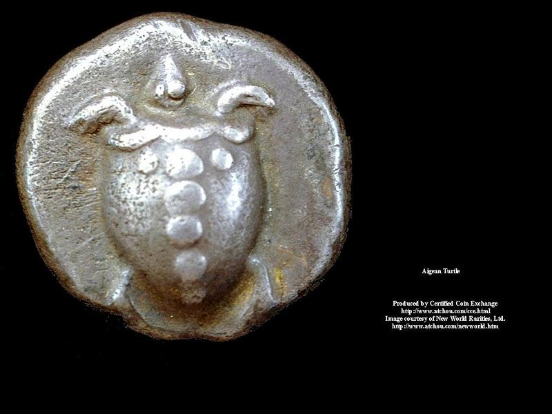 Turtle shaped coin{!--거북 모양 동전 - 에게문명--> -Greece Aigean Turtle; DISPLAY FULL IMAGE.