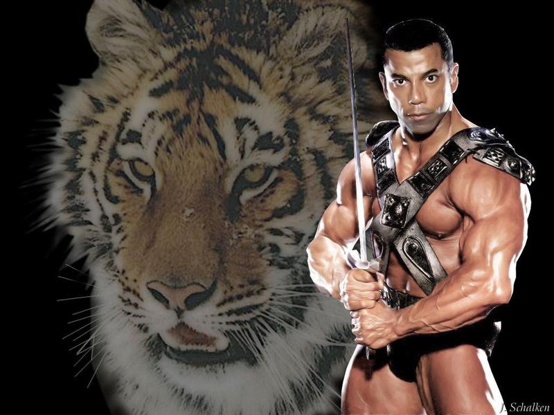Tiger (Panthera tigris){!--호랑이--> and Guardian; DISPLAY FULL IMAGE.