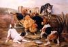 [EndLiss scan - Animal Art] Lucy Ann Leavers - In a Fix (Beagles, cat, chicken)