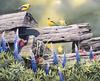 [EndLiss scans - Wildlife Art] Susan Bourdet - Rail Fence Rendezvous (American Goldfinches)