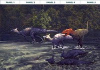 Tarbosaurus attacks Saurolophus - 6ft x 7.5ft